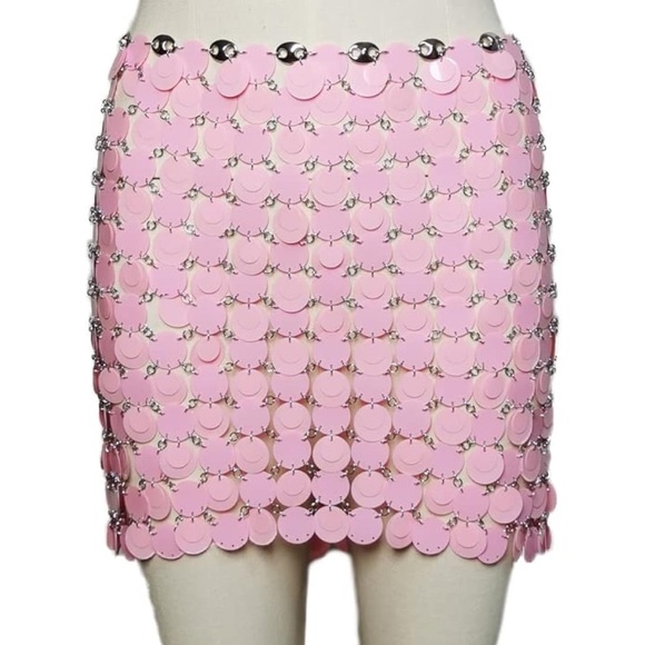 Women’s Pink Sequin Waist Body Chain Sparkly Sequin Skirt - Picture 5 of 12